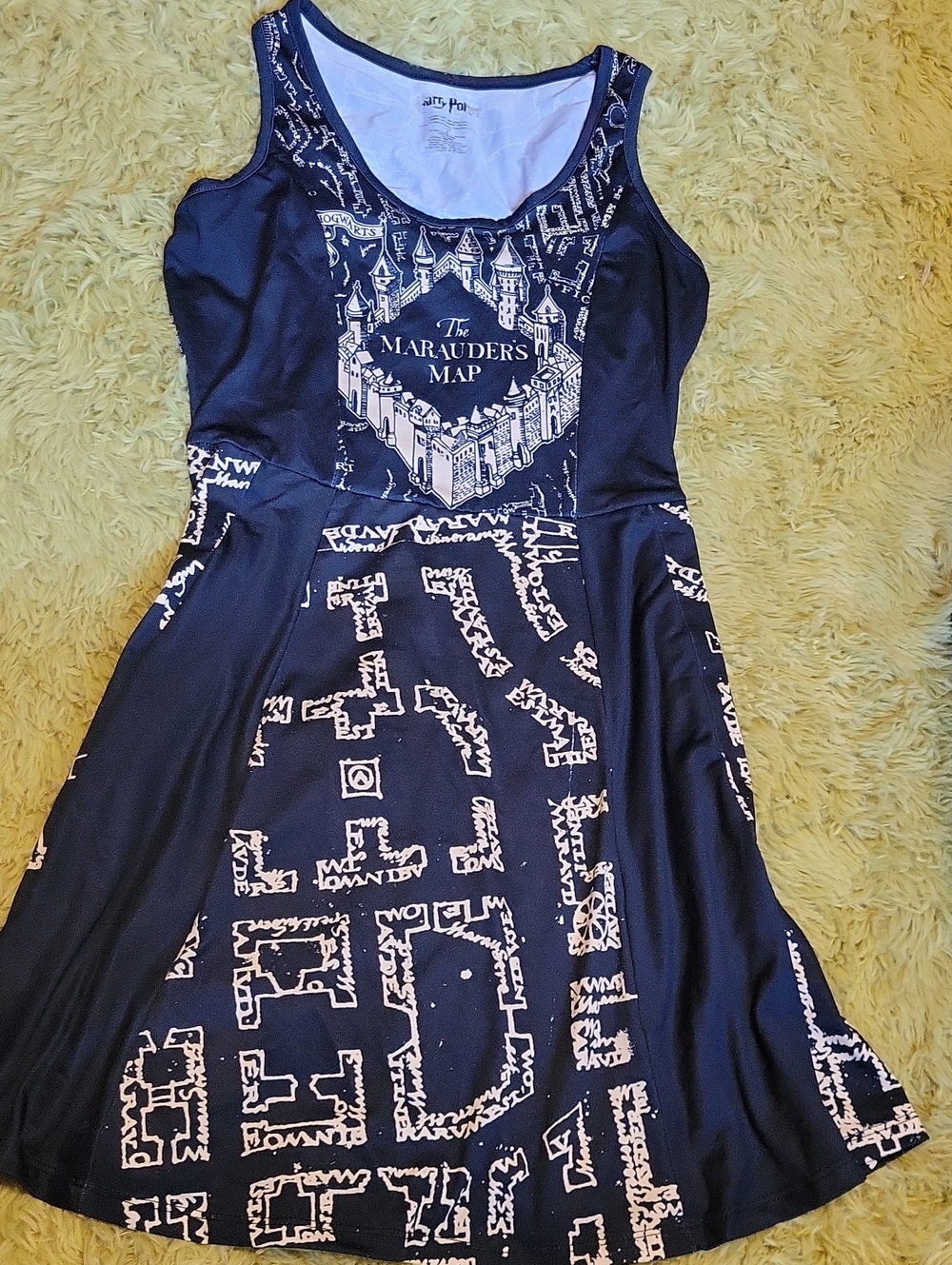 Harry Potter Warner Bros Navy and Light Beige Marauder's Map Fit-and-Flare Dress